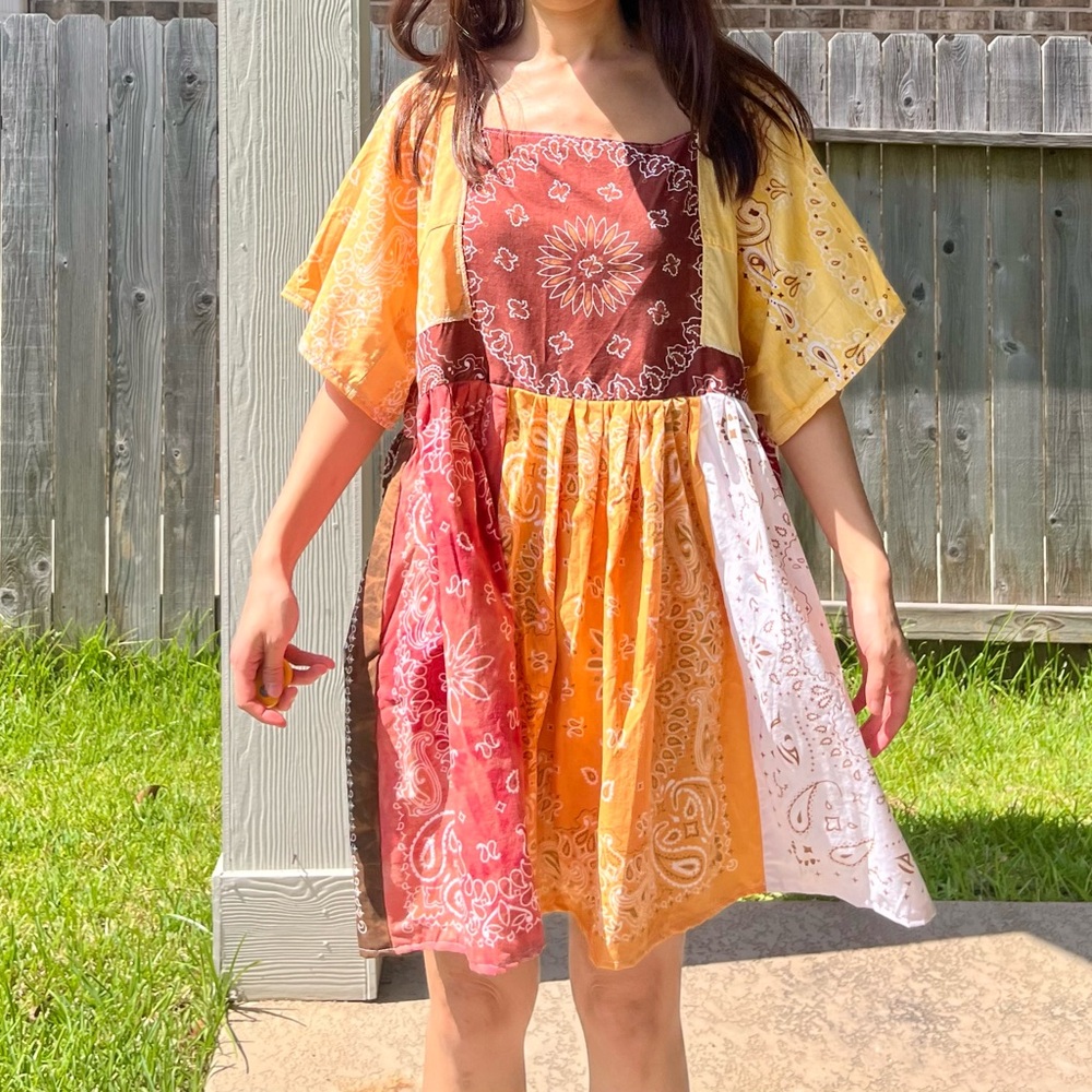 Handmade Earthy Tie-Dye Bandana Dress SKU 07284